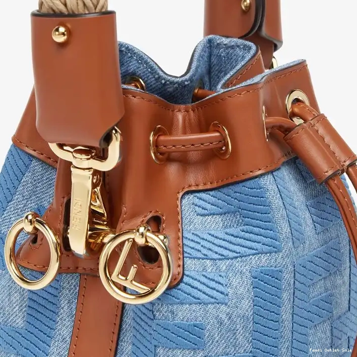 Affordable Handle Bucket Straw Bag In Mon Mini with FF Motif Fendi Tresor Blue Straw 0409